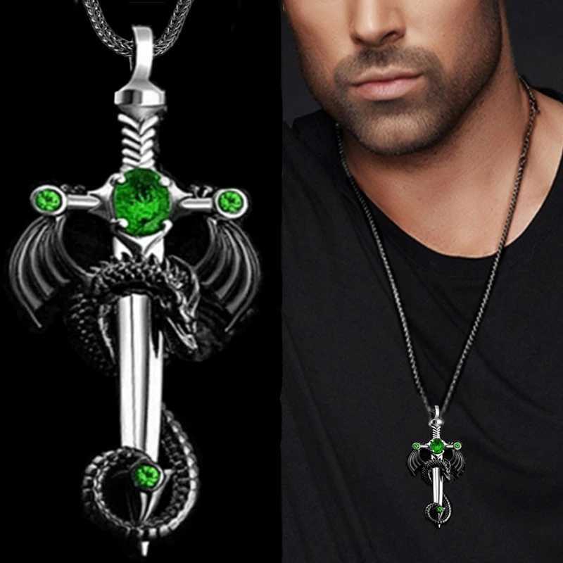 Fashion Men Stainless Steel Dragon Sword Necklace Hip Hop Necklaces for Men Stainless Steel Jewelry Halloween Anniversary GiftX240924