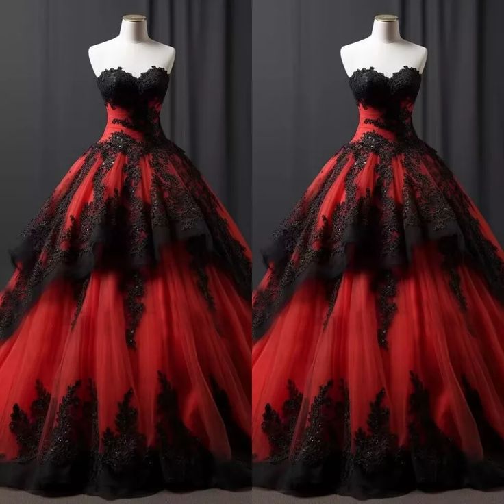 Vintage Black And Red Ball Gown Wedding Dresses With Lace Appliques Tiered Strapless Sleeveless Long Gothic Wedding Gown For Women 2025 Plus Size Vest
