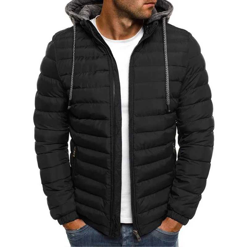 Winter Fashion Solid Color Mens Hoodie Brushed Thick Jacket Large Size Loose Parka Leisure Street Mens Down Jacket Y240925