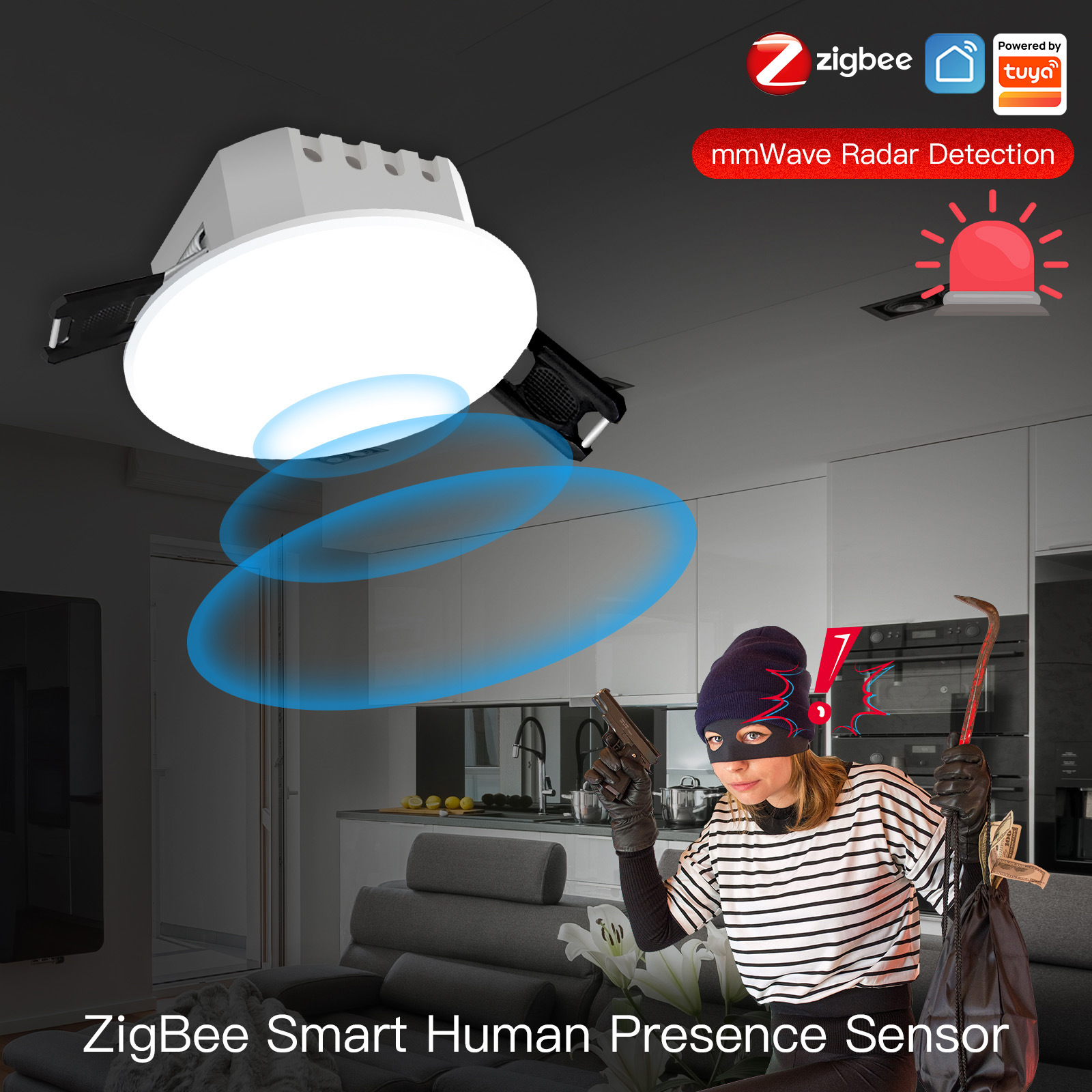 Human body presence sensor light two-in-one ceiling-mounted side-mounted surface-mounted 2.4G millimeter wave radar