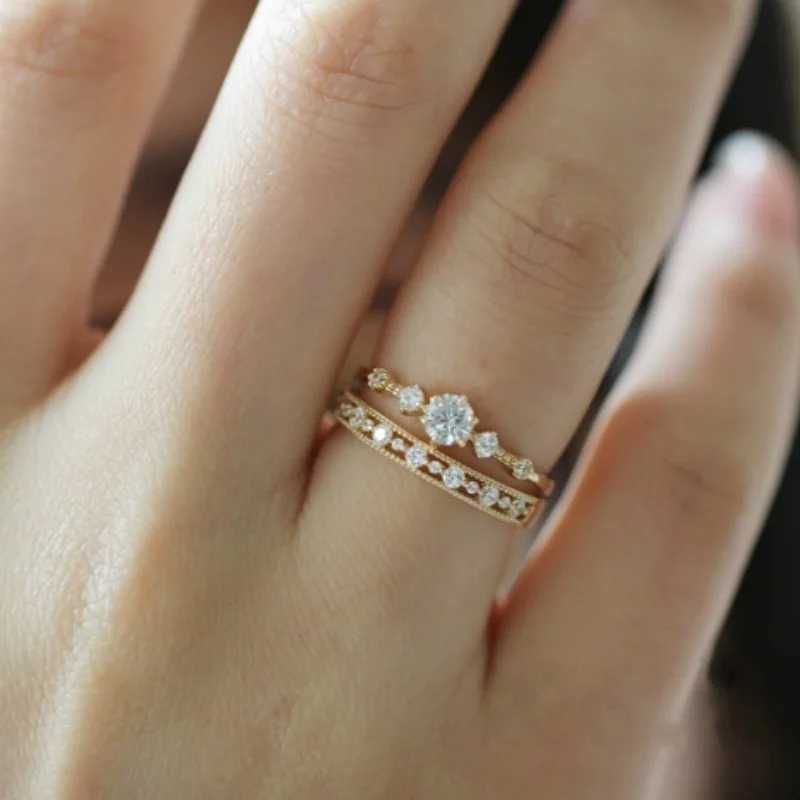 Ms. Huitans exquisite thin ring silver/gold sparkling CZ patterned wedding eternal ring fashionable accessory jewelry W240925