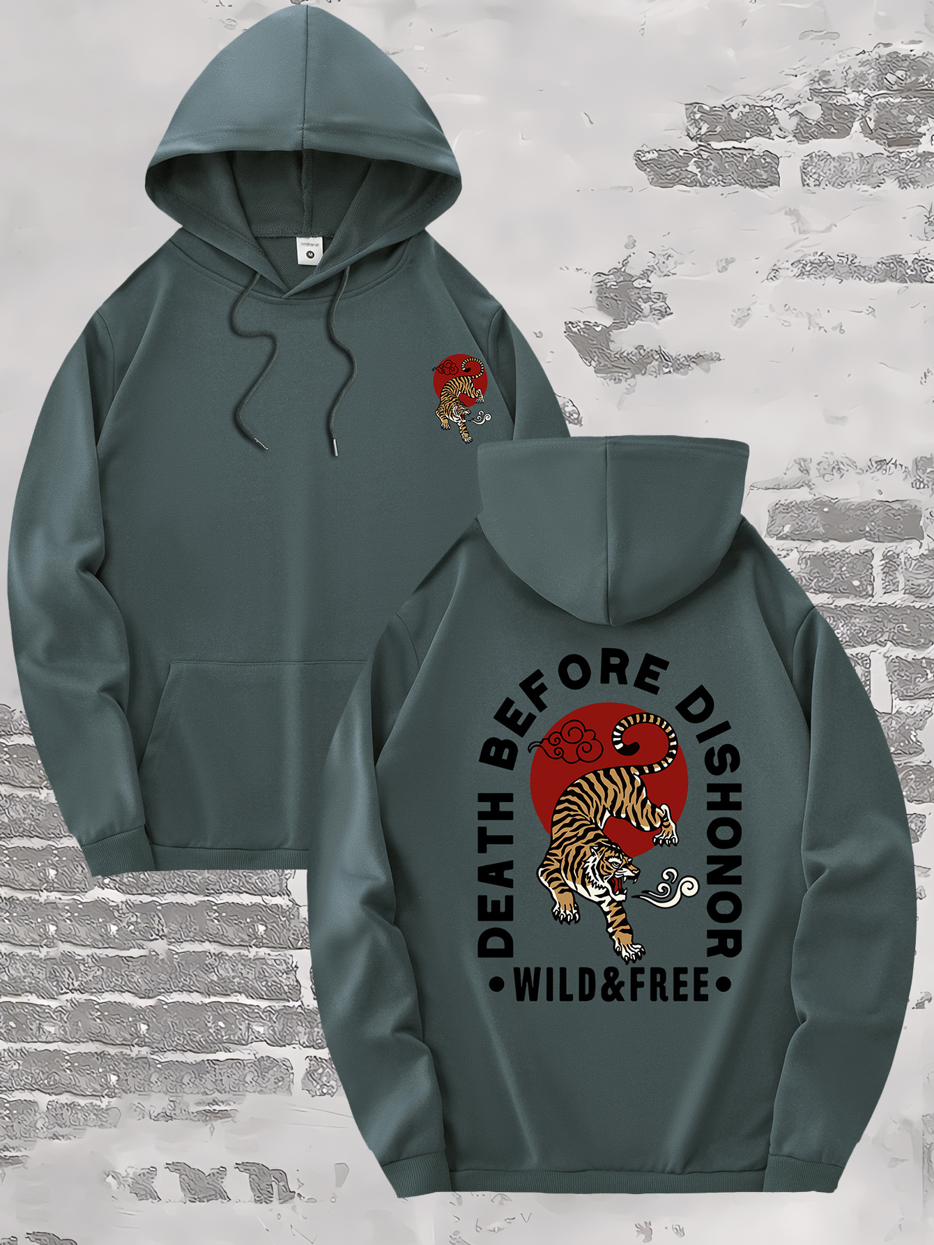 DEATH BEFORE DISHONOR Printed Men's Trendy Drawstring Hoodie With Long Sleeves With Kangaroo Pocket, Comfortable Tops For Leisure & Workout, Best