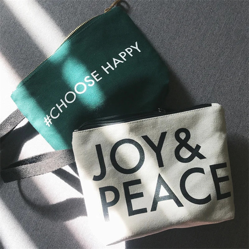 100 piecesbatch Fashion Zipper Personal Printing Small Makeup Bag Organizer Cotton Canvas 240923