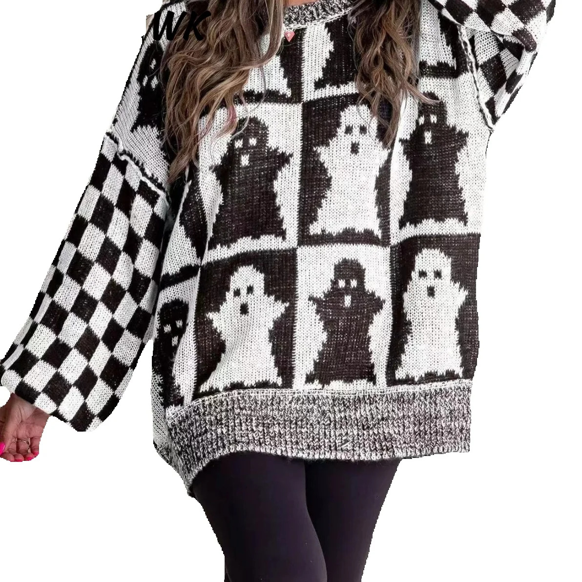 Women Halloween Pattern Print Sweaters Autumn Winter Haruku O Neck Loose Pullovers Streetwear Casual Party Female Knitted Tops