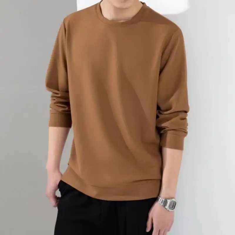2024 Autumn Hoodies Men New Fashion Casual Slim Fit Waffle Round Neck Sweatshirts Mens Fashion Long Sleeve UndershirtsX240925