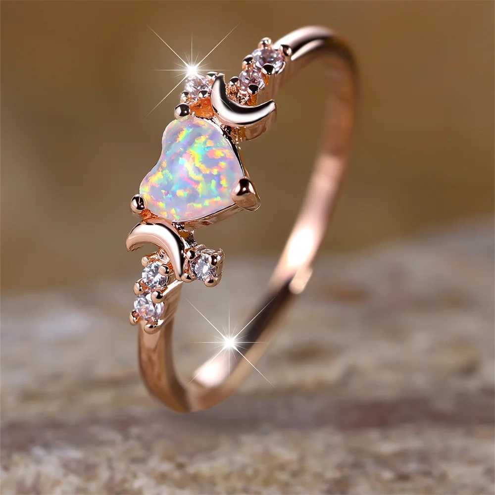 White Flame Opal Love Stone Ring Womens Rose Gold Silver Wedding Band Bridal Engagement Jewelry Mothers Day Gift W240925