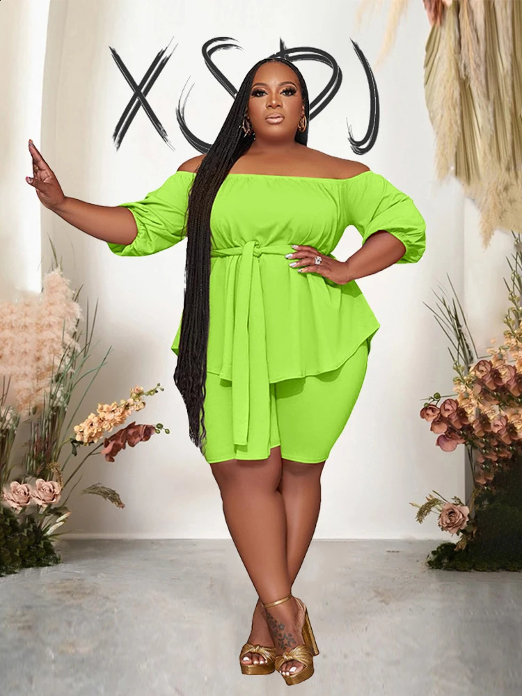 Set Woman 2 Pieces Elegant Spring Summer Women Clothes 2024 Elastic Off The Shoulder Top and Shorts Plus Size Matching Sets 240924