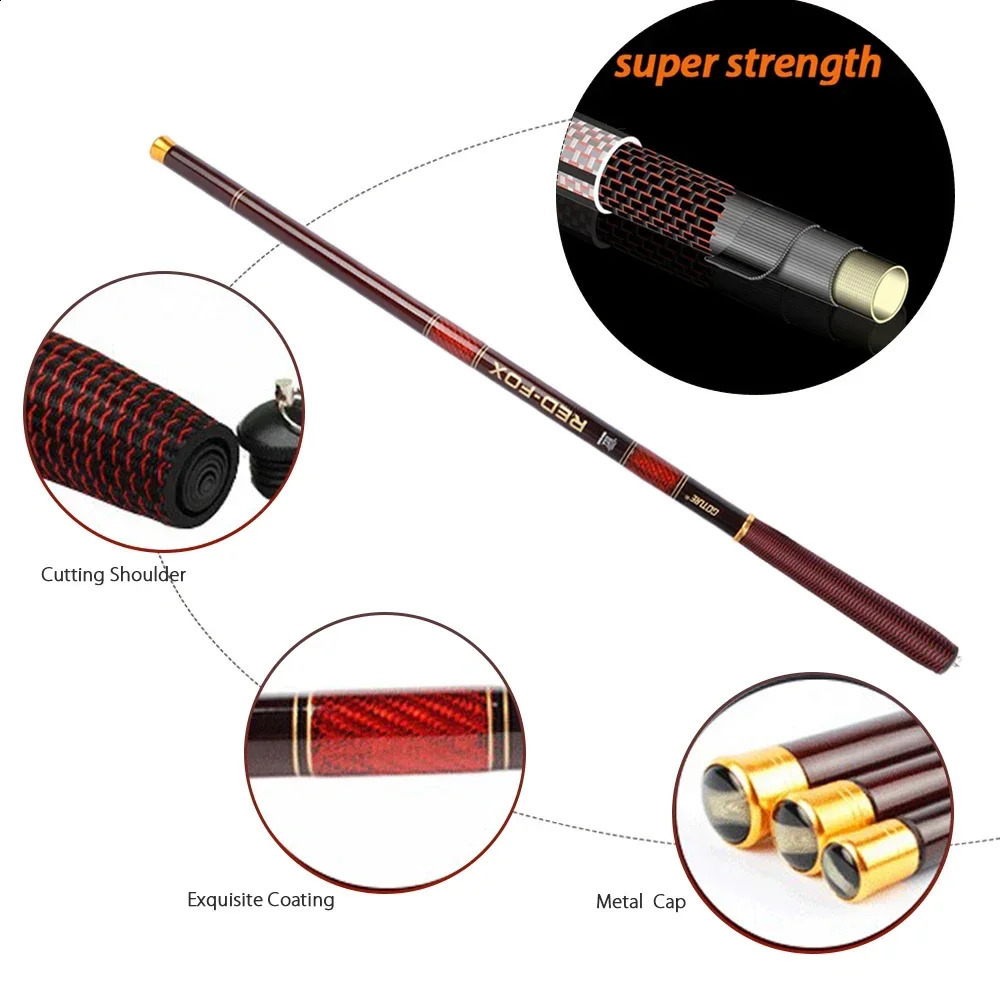 Gothure Red Fox Hand Tenkara Carbon Fiber 3.0-7.2M Ultra Light Flow Hand Rod Freshwater Fishing Rod 240913