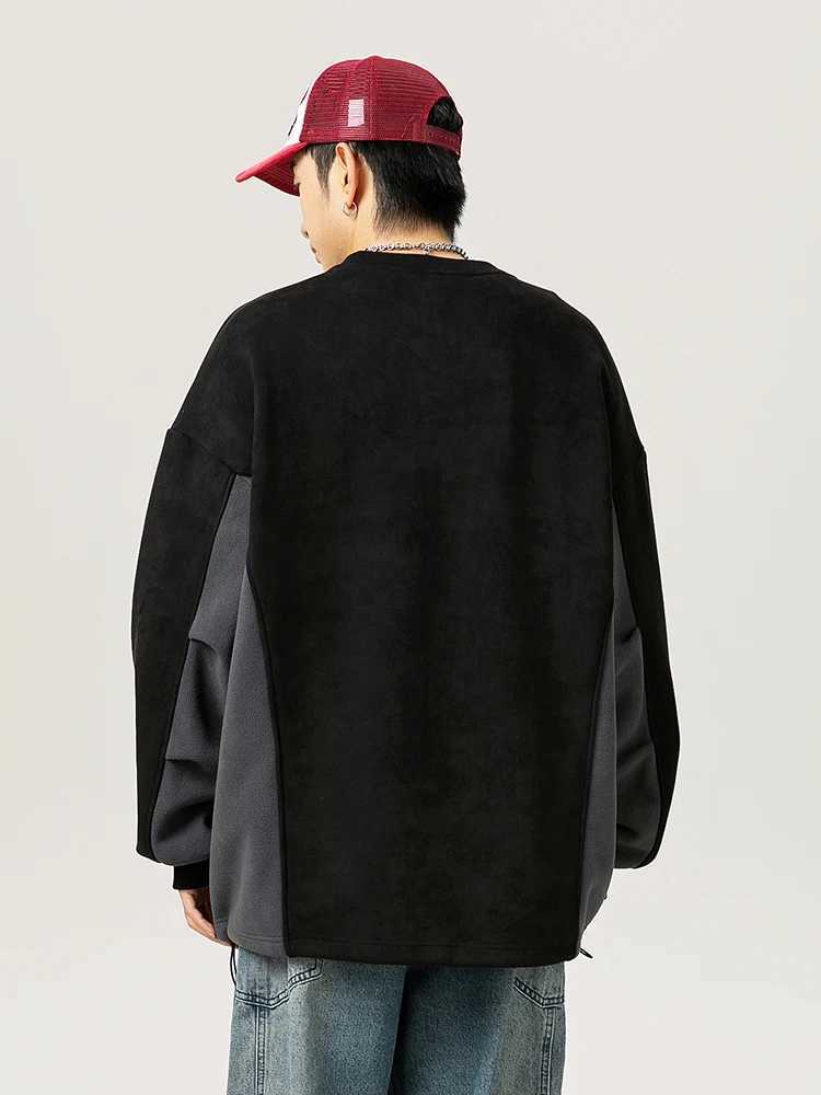 Sweatshirt Mens American Retro Collision Color Splicing Round Neck Hoodie Womens Fall Winter Versatile Pullover SweatshirtsX240925
