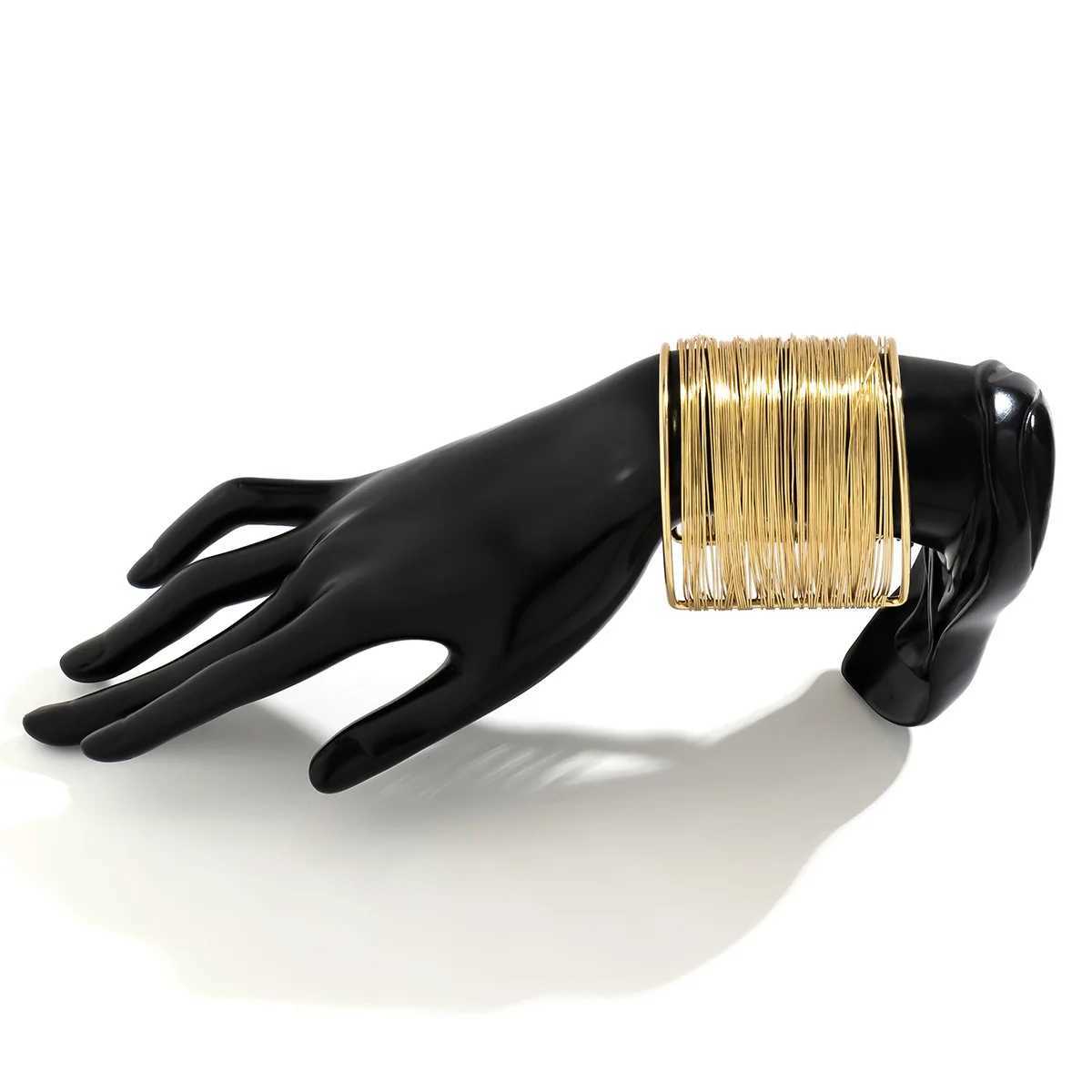 Fashion Womens Multilayer Metal Wires Strings Open Bangle Wide Cuff Bracelet Statement Jewelry Indian Bangles LuxuryX240925