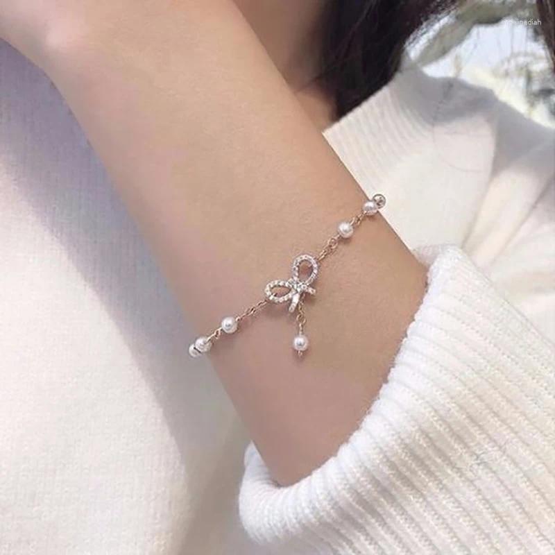 Fashion Charm Bracelets for Women 2024 - Bow Pearls Bracelet, High Quality Crystal, Thin Chain Jewelry 4