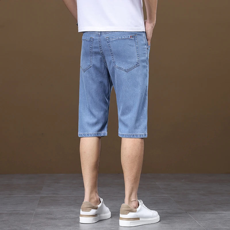 Mens Summer Thin Lyocell Shorts Loose Straight Pair Casual Denim Elastic Fabric Comfortable 240925
