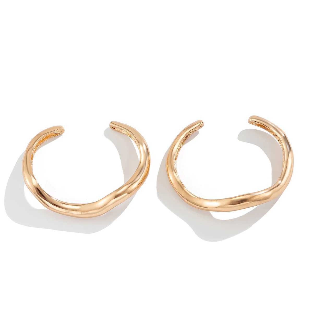 Lacteo Gothic 2Pcs/Set Gold Color Smooth Curved Opening Bangle Punk Chunky Thick For Women Banquet Bracelet Jewelry AccessoriesX240925