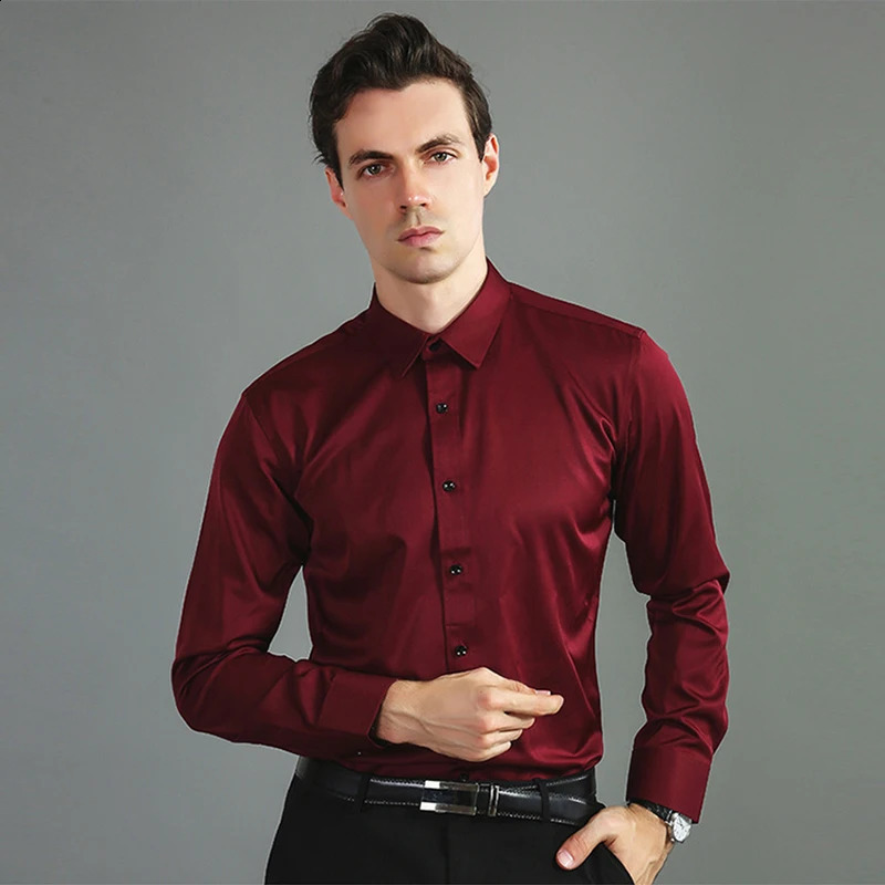 Spring Mens Social Shirt Slim Business Dress Shirts Male Long Sleeve Casual Formal Elegant Shirt Blouses Tops Man Clothes 241223