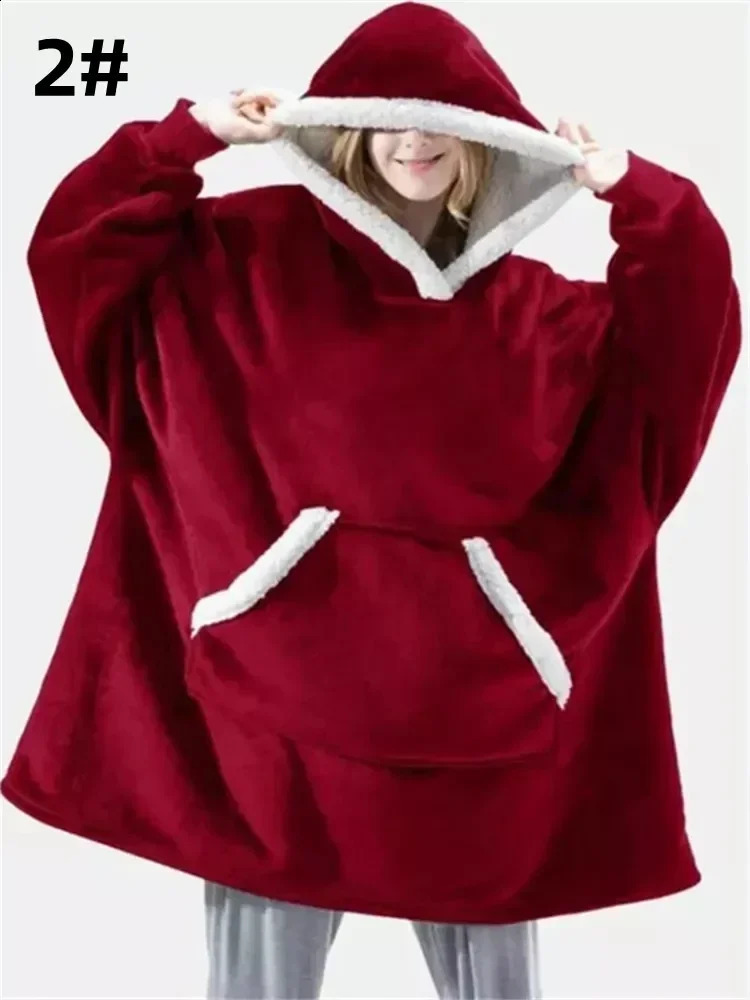Winter Hoodies Sweatshirt Women Men Pullover Fleece Giant TV Oversized Long Flannel Blanket with Sleeves 240920