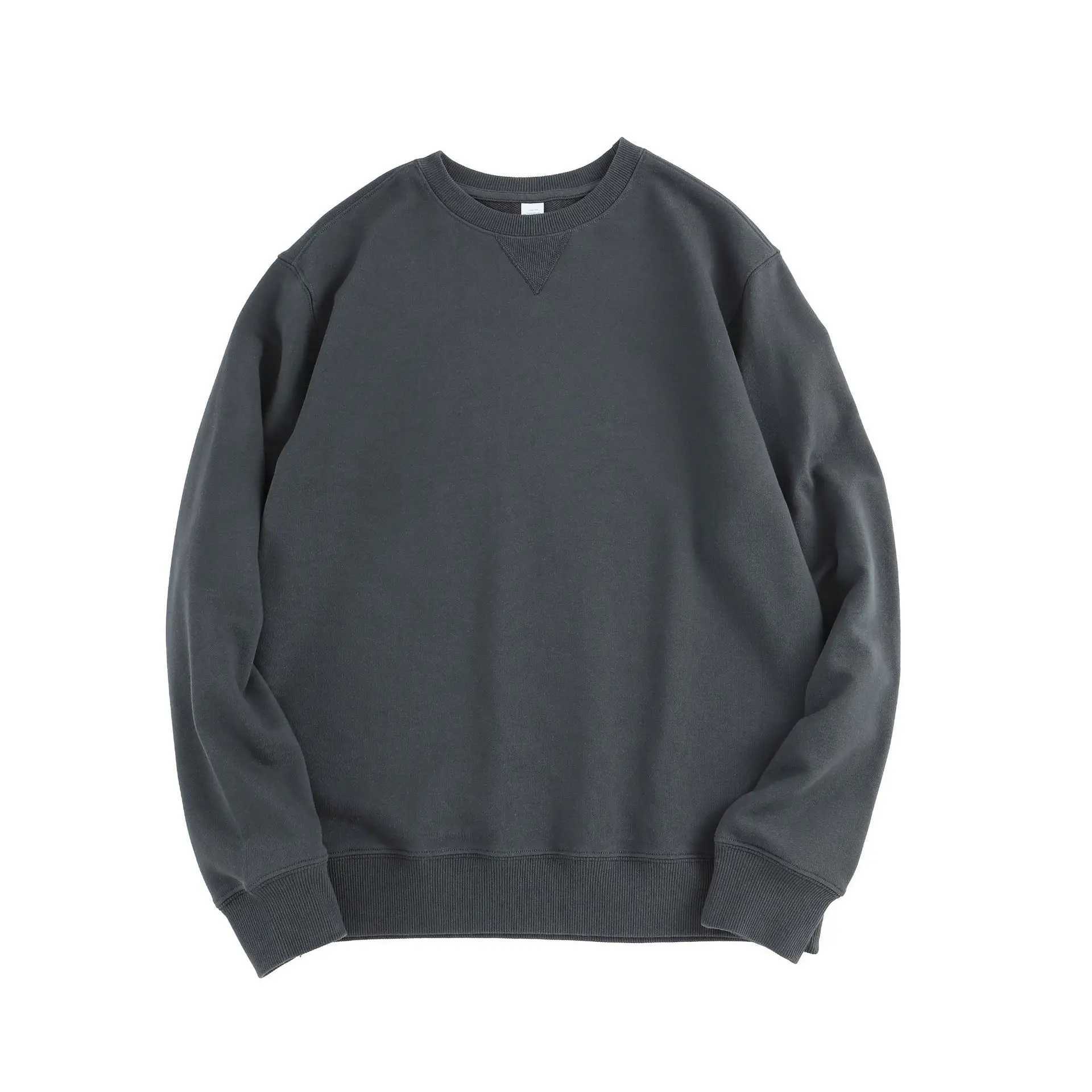 13.4oz Autumn Winter Couples Sweatshirts Pure Cotton Solid Retro Round Neck Sweater Top Mens Simple Pullover Casual SportwearX240925