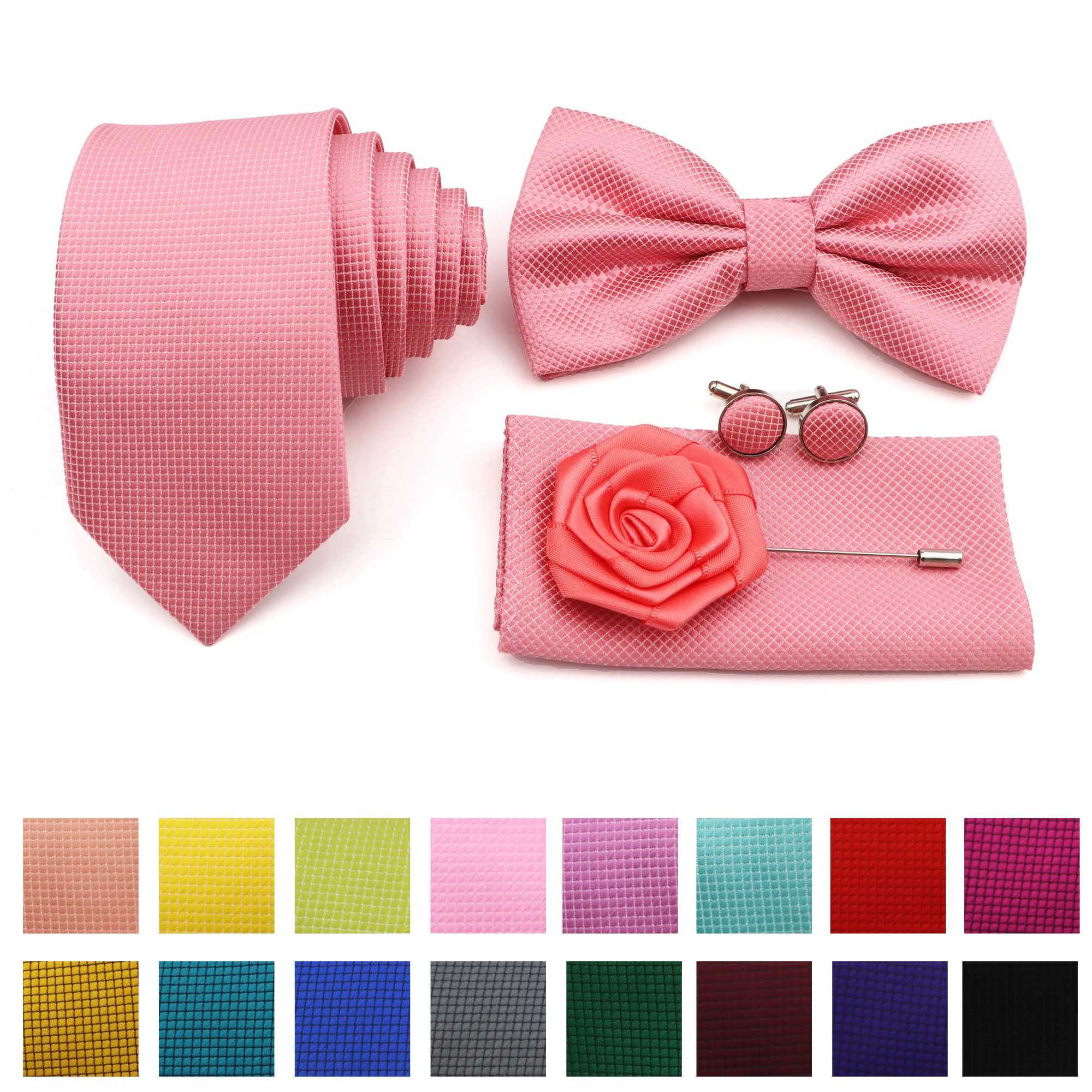 5 Pcs Slim Plaid Tie Set Polter Blue Necktie Bowtie Cufflink Brooch For Gro Suit Wedding Cravat Shirt Accessory Gift Y240925
