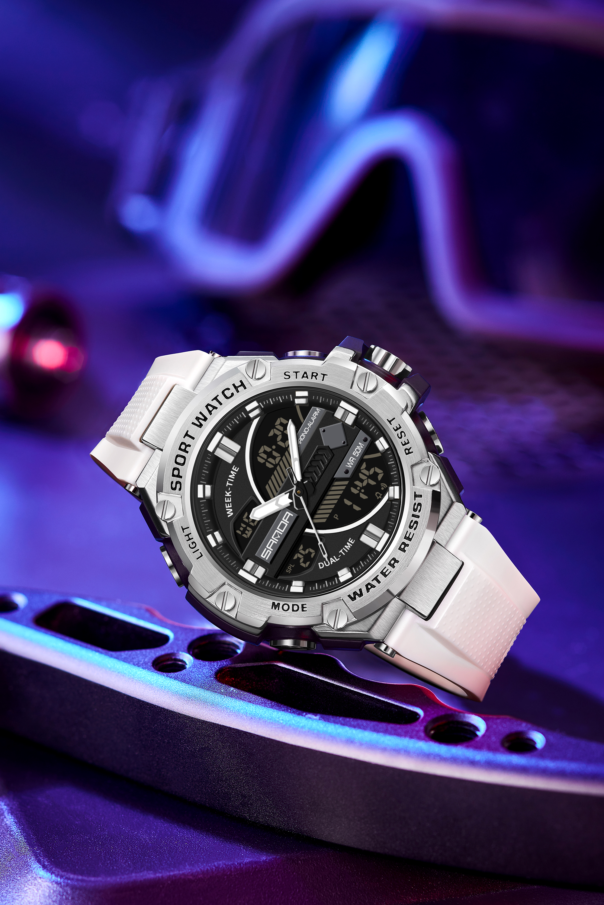 SANDA 3185 Men's New Rubber Strap Alarm Mode Waterproof and Shockproof Outdoor Sports Timing Watch