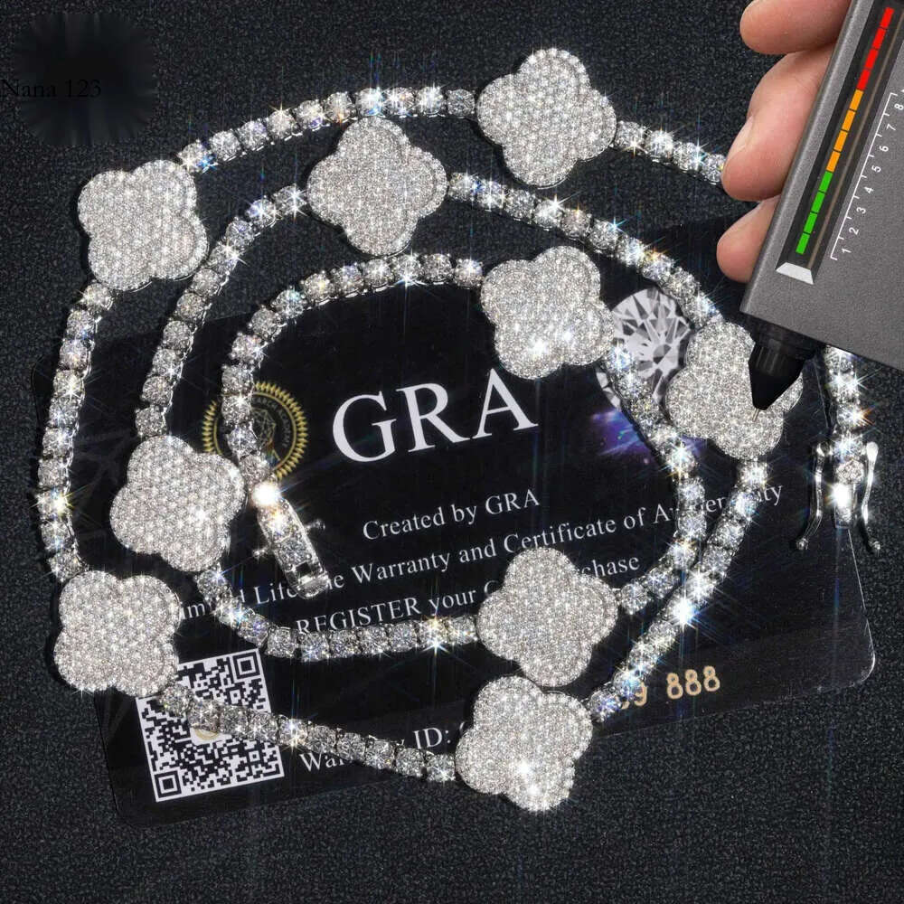 New Arrival 2024 Pass Tester Sterg Sier VVS Moissanite Dia Clover Tennis Chain Necklace Men's and Women's Fashion Chains