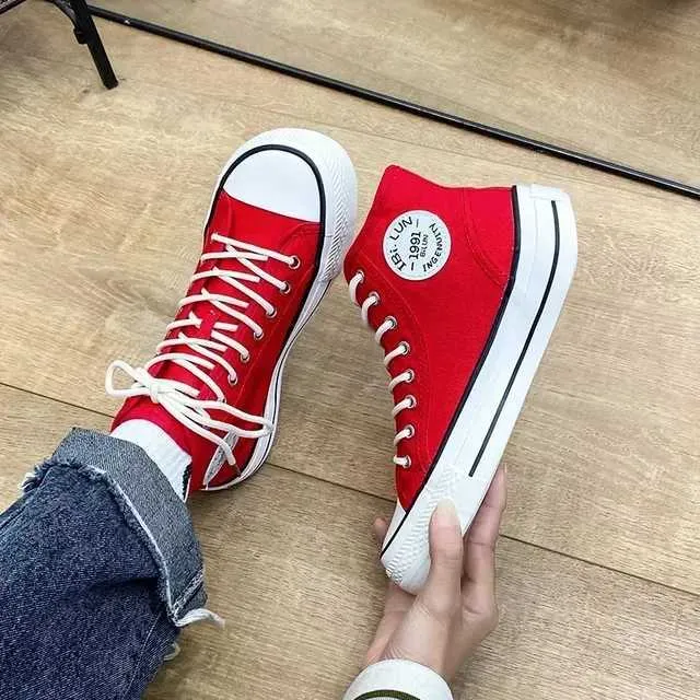 Casual New Womens Canvas 2024 Spring Lace Up Round Toe Causal Flat Shoes Student Sneakers Girls Skateboard Vulcanized Tennis Women