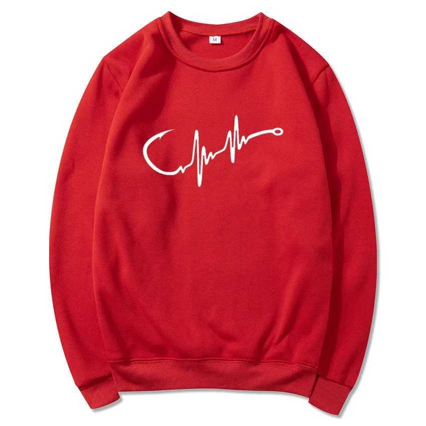 Autumn and Winter New Heart Line Fishing Hook Mens and Womens Round Neck Hoodies Fashion Shirts Casual Round Neck HoodiesX240925