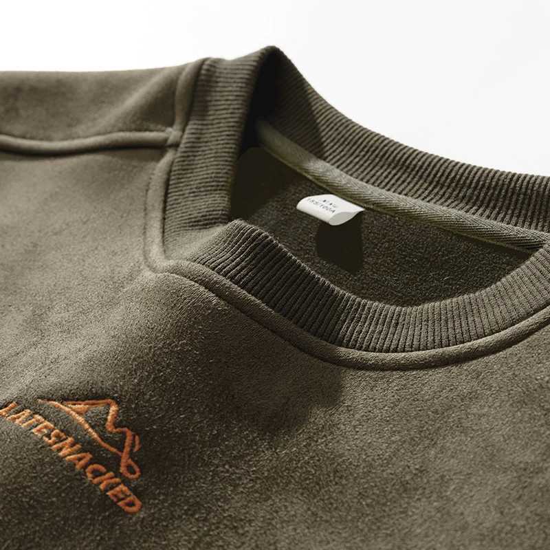 350g Suede Round Neck Sweatshirt for Men Spring New Japanese Style Heavyweight Branded Loose Fit Embroidered Top OuterwearX240925