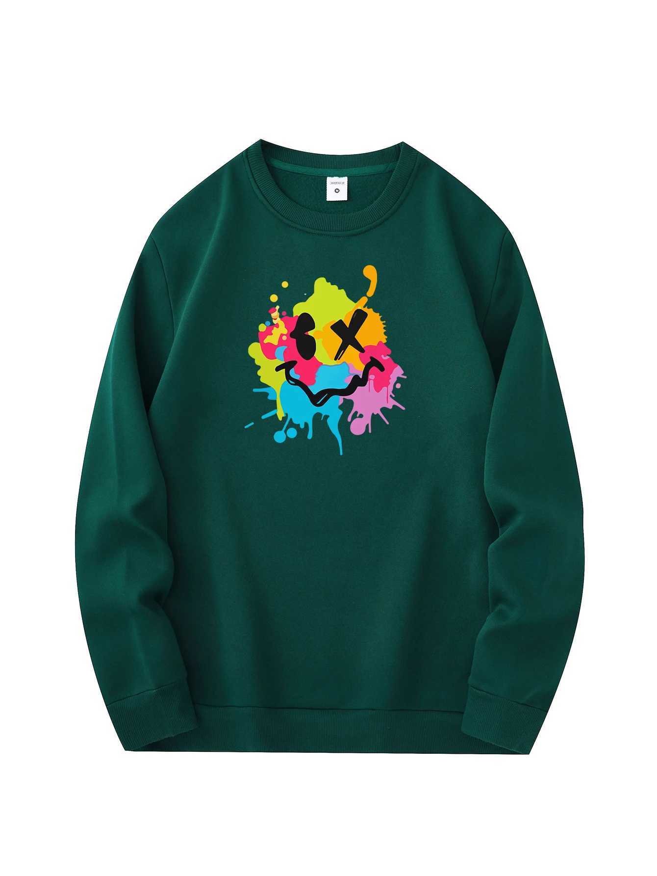 Mens new fashionable round neck sweater casual and daily comfortable round neck sweatshirt pigment printing mens jacketX240925