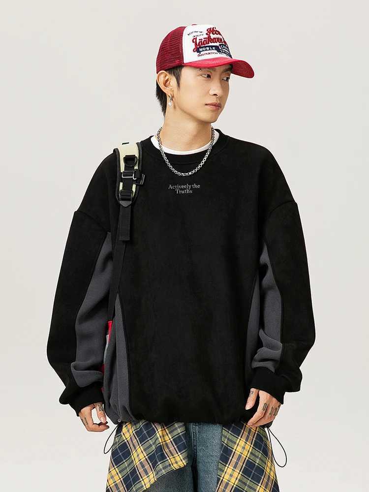 Sweatshirt Mens American Retro Collision Color Splicing Round Neck Hoodie Womens Fall Winter Versatile Pullover SweatshirtsX240925