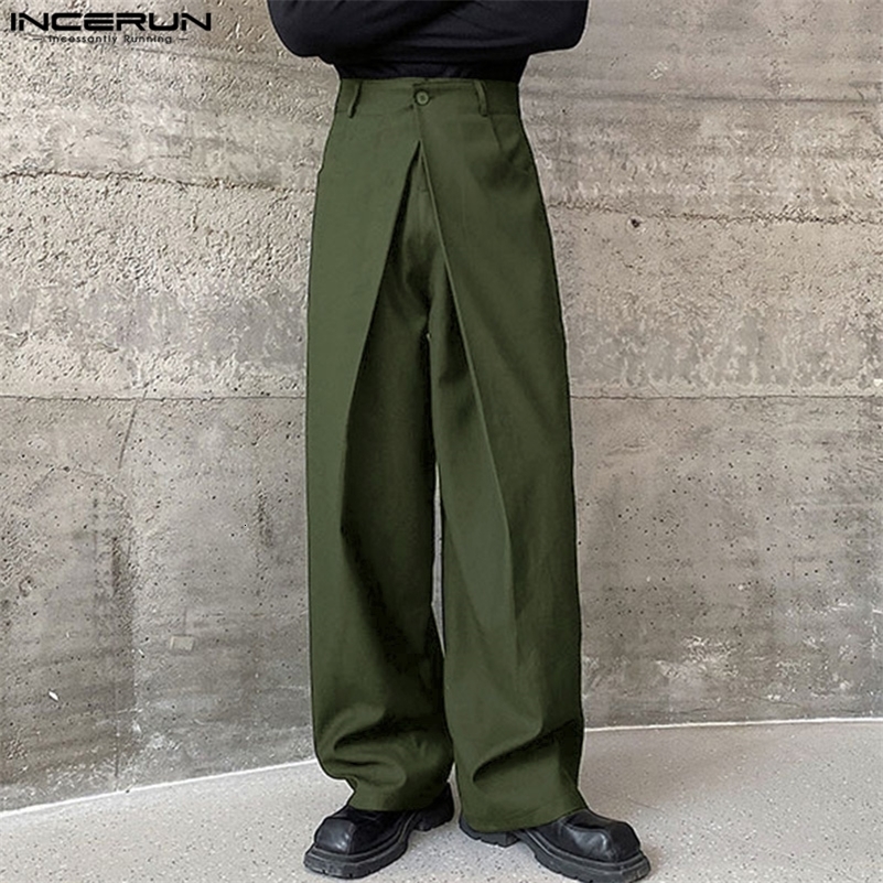 Men Pants Solid Color Button Joggers Loose Streetwear Wide Leg Men Pleated Fashion Casual Long Pants S-5XL INCERUN 240921