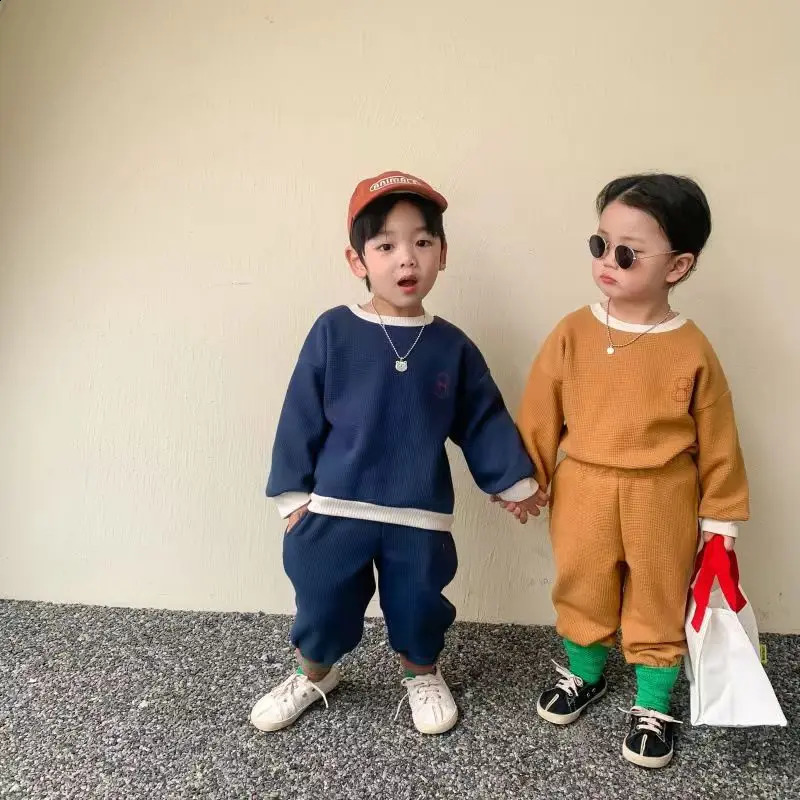 boys round neck set girls solid color cute spring and summer childrens fashion casual twopiece 12M6 years old 240925