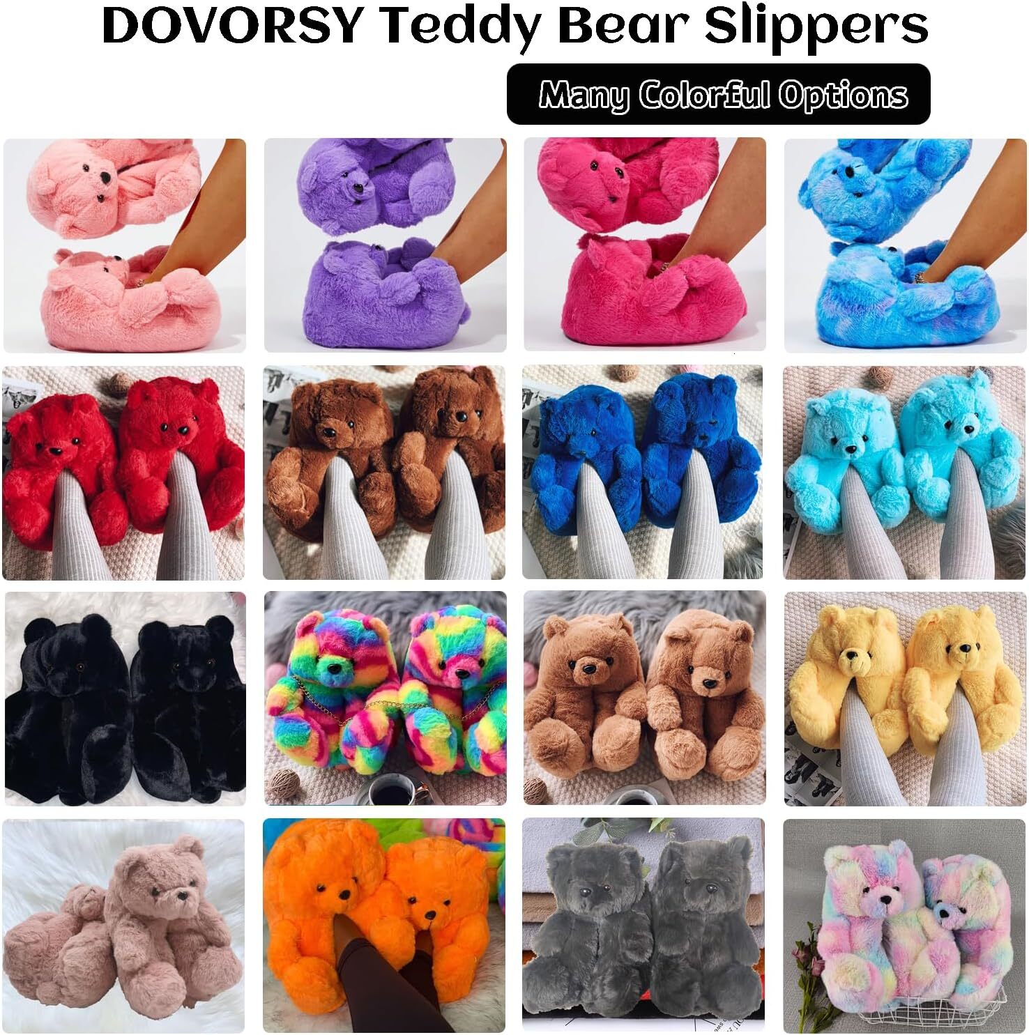 Teddy Bear Slippers Cute Plush Stuffed Animal Slippers Pig Slides Funny Fluffy House Bedroom Sandals for Women Teen Girl Trendy Stuff Christmas Hallow