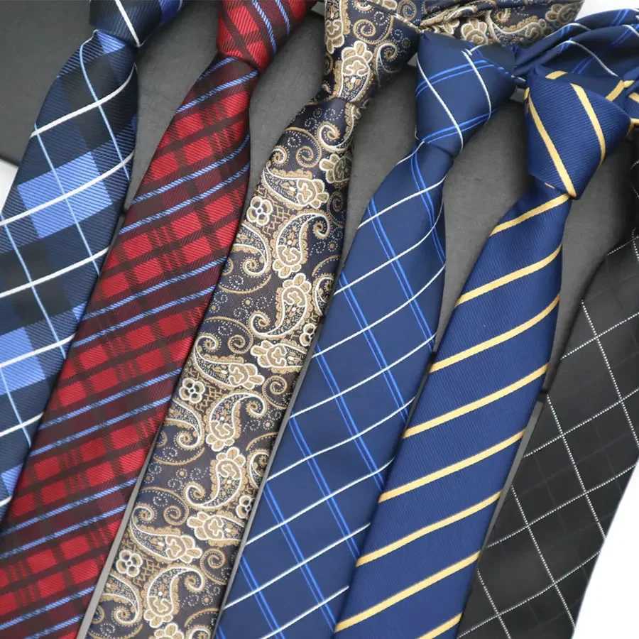 New ultra-thin and thin 6CM mens collar tie mens solid color polka dot striped jacquard tie business party tight corset Y240925