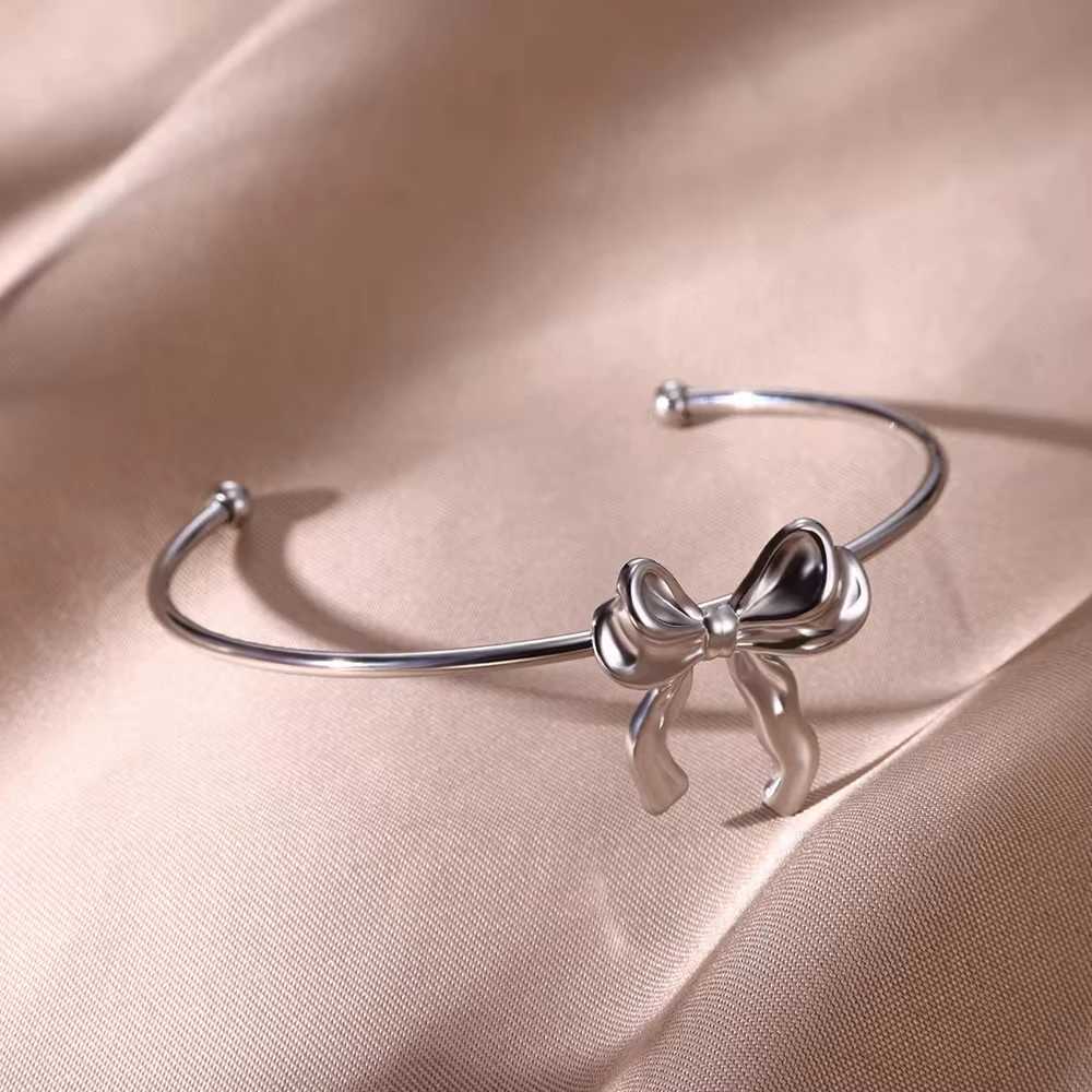 Bow Knot Bangles Bracelet Thin Side Stainless Steel Bangle Classic Simple Open Adjustable Wrist Jewelry Accessories pulseras BFFX240925