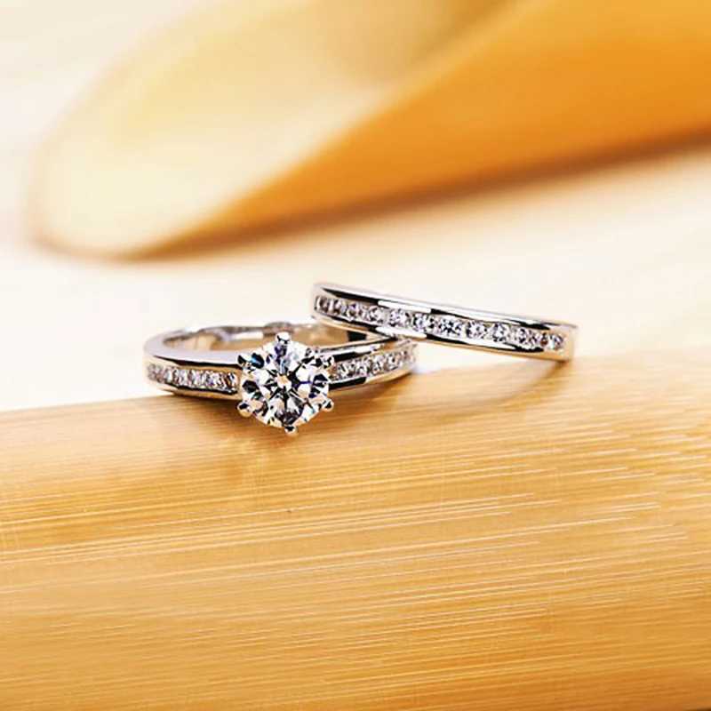 Huitans new classic six claw cubic zirconia set ring is suitable for womens luxury wedding accessories high-quality eternal style jewelry W240925