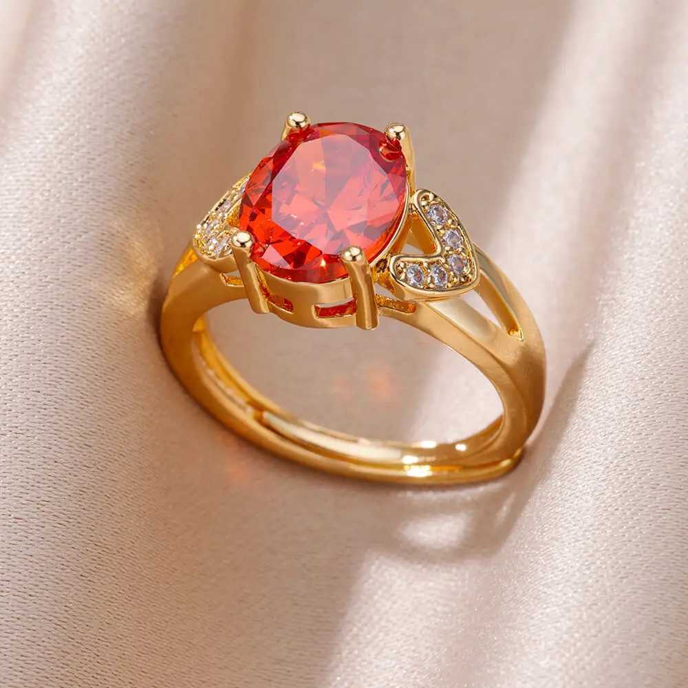 Zirconia Stone Ring Womens Stainless Steel Gold 2024 New Trend Wedding Ring Jewelry Gift Pack Womens Anime Mujer W240925