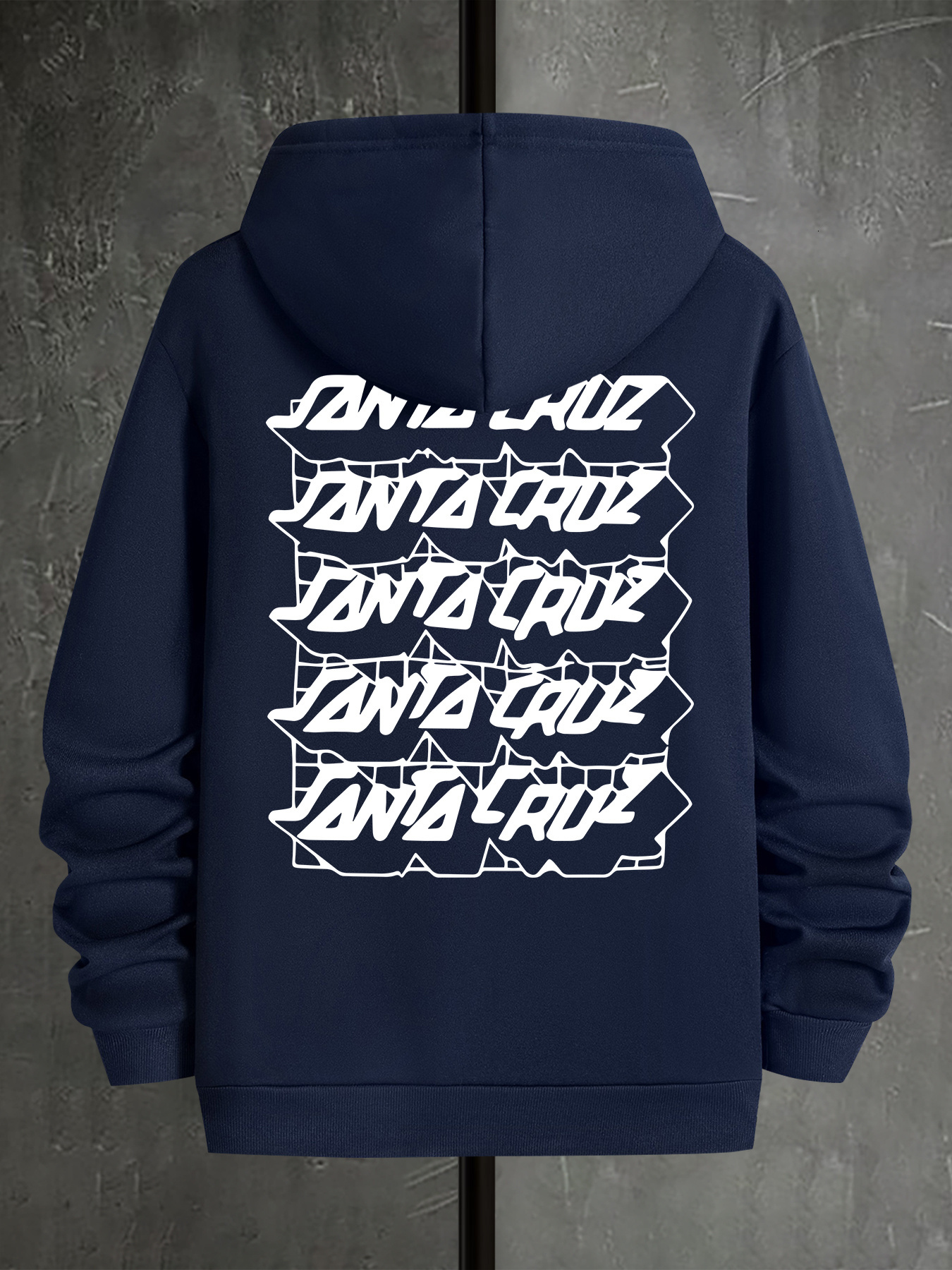 Santa Cruz Inspired Geometric Print Hoodie - 100% Polyester Casual Knit Fabric with Hood, Front Pocket, Slight Stretch, Regular Fit - Spring/Autumn Se