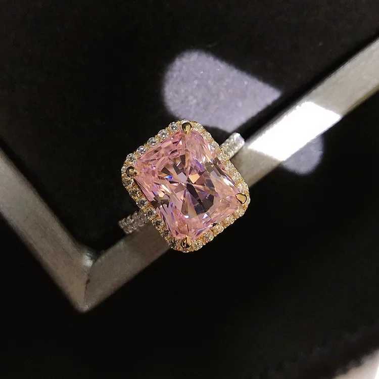 Solid color 14K white gold AU585 white gold PT950 5-carat pink diamond ring Pink diamond fashionable simple square diamond ring W240925