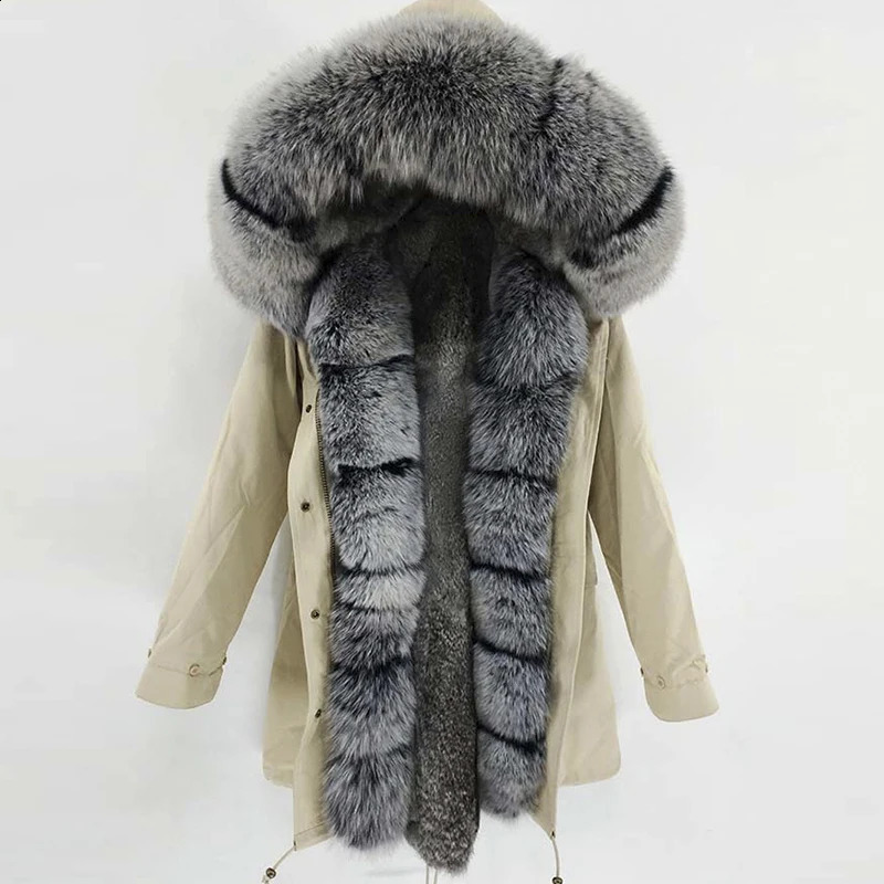 LaVelache Winter True Fox Fur Coat Long Parka Mens Rabbit Lining Natural Collar Thick Warm Jacket 240925