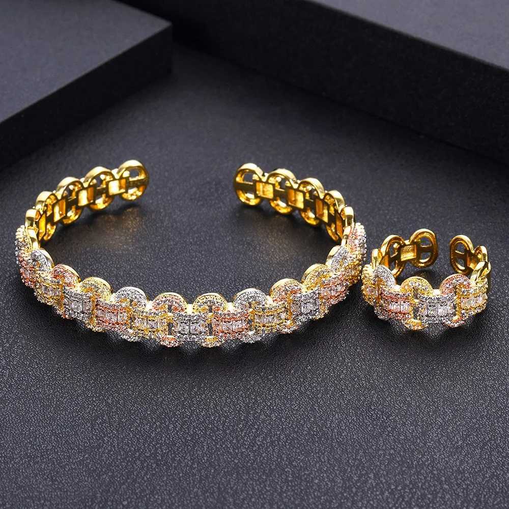 JanKellys luxurious and unique African bracelet ring set womens wedding jewelry set cubic zirconia crystal CZ Dubai bride jewelry set W240925