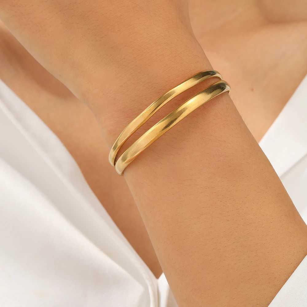 Stainless Steel Bracelet Simple Temperament Double Layer Line C Shape Opening Adjustable Bracelet Ladies Jewelry Party MatchX240925