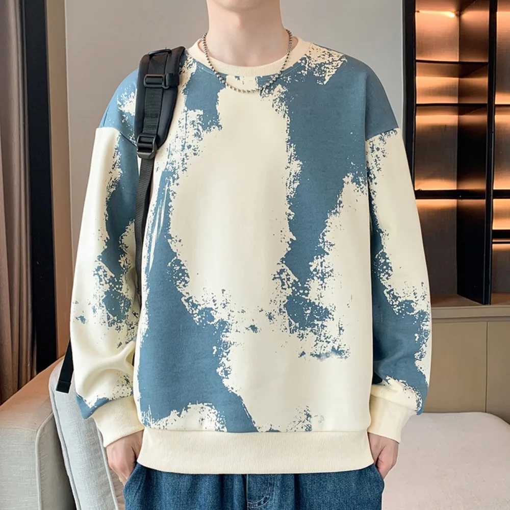 Korean Mens Autumn Round Neck Sweatshirts Streetwear Hip Hop Long Sleeve Gradient Graphic Sweatshirt Pullover Sweater Tops 2024X240925