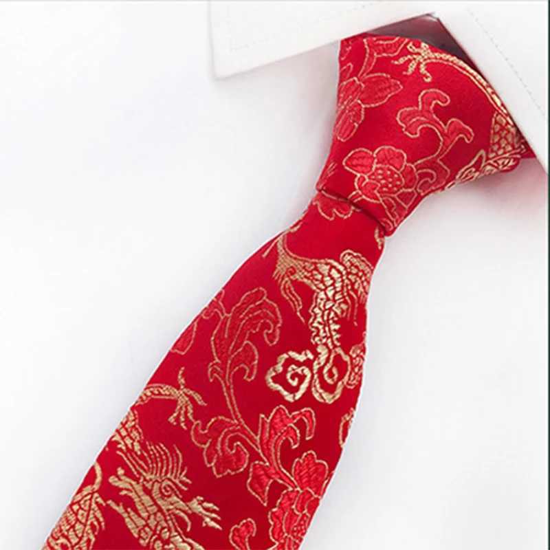 Special Design Red w 8CM Chinese Loong Brocade Fabric Mens Neckline Party Gift Fashion Tie Y240925