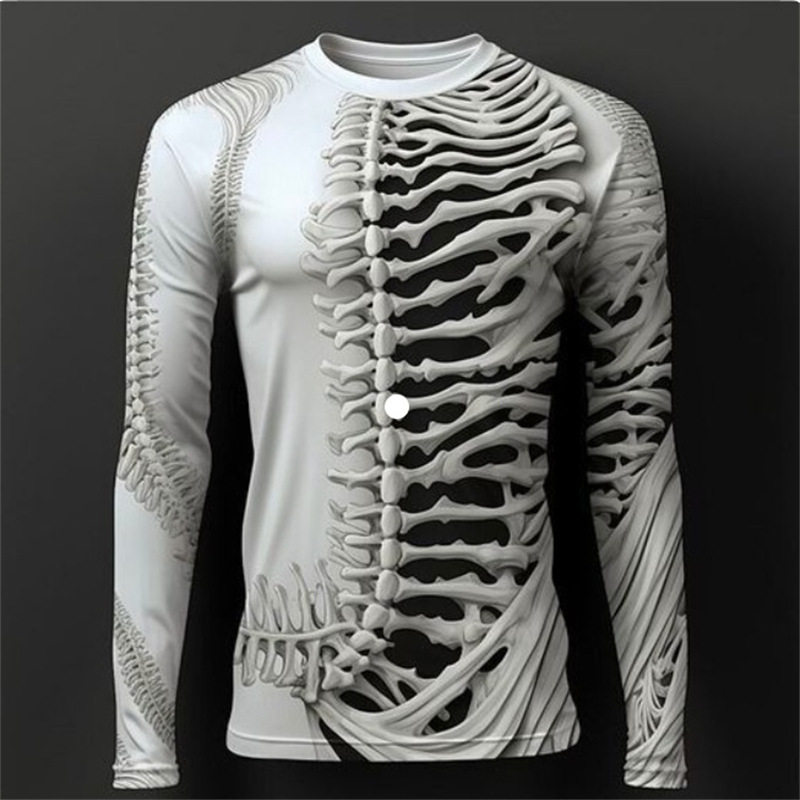 Men's Halloween new patterned long sleeved Casual and fashionable shirt with printed loose skull T-shirt dh910320090