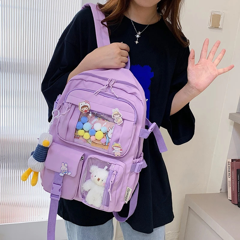 Cute Women Backpacks Waterproof MultiPocket Nylon School Backpack for Student Female Girls Kawaii Laptop Book Pack Mochilas 240919