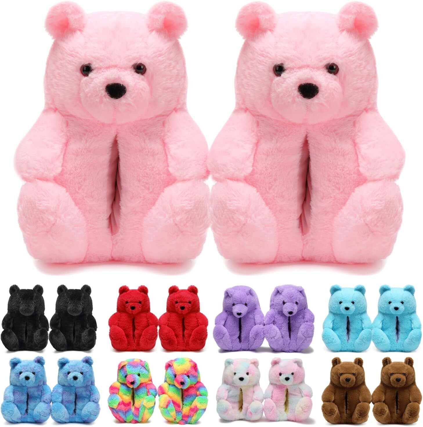 Teddy Bear Slippers Cute Plush Stuffed Animal Slippers Pig Slides Funny Fluffy House Bedroom Sandals for Women Teen Girl Trendy Stuff Christmas Halloween Gifts