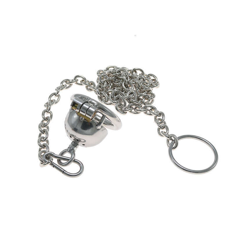 Stainless steel chastity lock pot lid CB cage with drawstring chain, couple's gaming tool, adult product