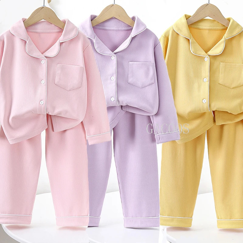 Toddler Sleepwear Baby Kids Boys Casual Pajama Suit Long Sleeve Cardigan Tops Pants Girls Pajama Set Teens 1-16 Years Loungewear 240921