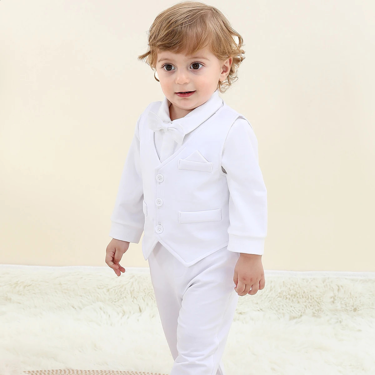 Baby Baptist Blessing Gentleman Formal Ring Bearing Dress 3 Months to 18 White 240925