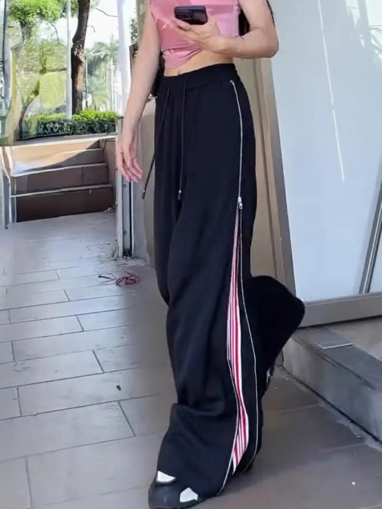 HOUZHOU Y2K Retro Luggage Striped Sports Pants Womens Oversized Jogger Korean Fashion Sports Pants Harajuku Street Clothing Trousers 240925