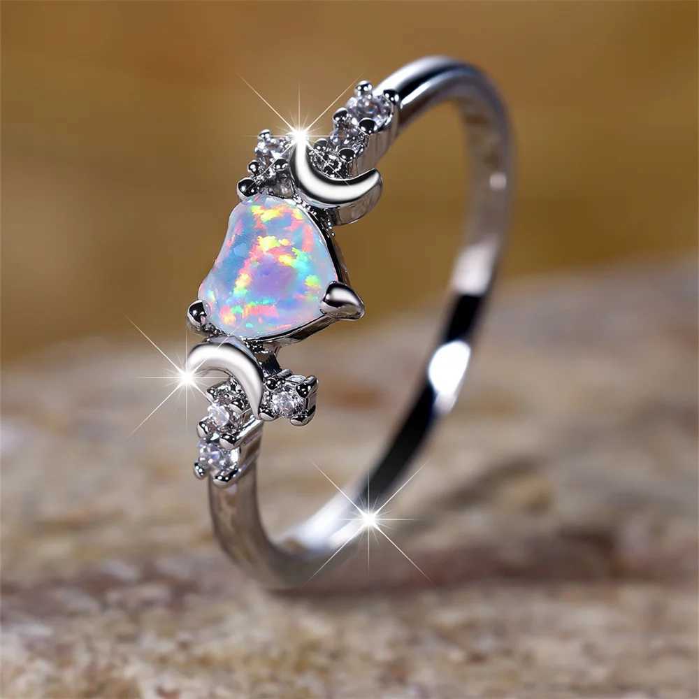 White Flame Opal Love Stone Ring Womens Rose Gold Silver Wedding Band Bridal Engagement Jewelry Mothers Day Gift W240925